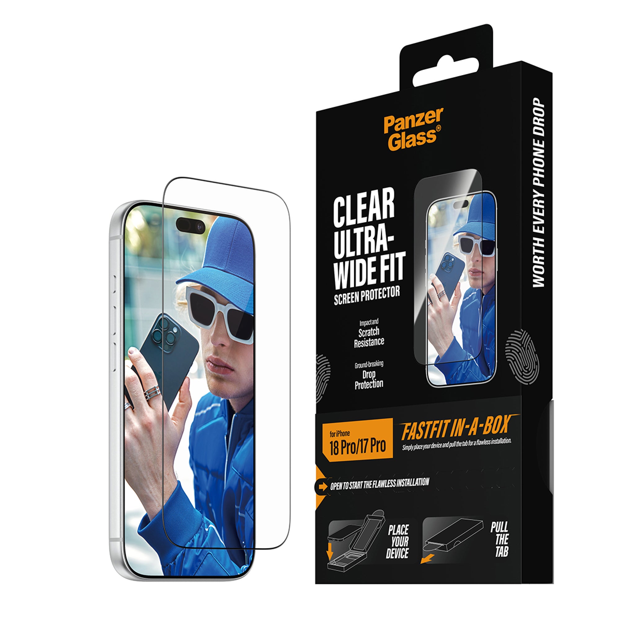 PanzerGlass® Skærmbeskyttelse iPhone 18 Pro | 17 Pro | Ultra-Wide Fit m. FASTFIT IN-A-BOX